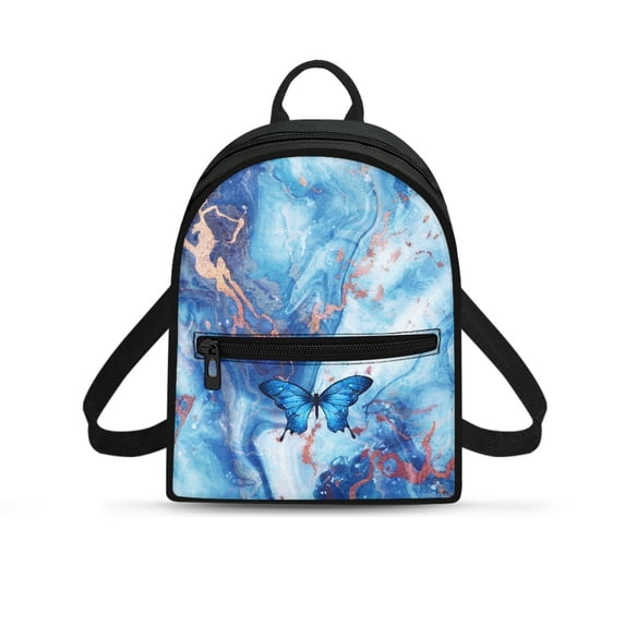 Eheartsgir Butterfly Marble Texture Design Casual Daypack Handbag Adjustable Strap Mini Backpack for Outing Shopping, Polyester Smooth Zipper Mini Backpack Purse