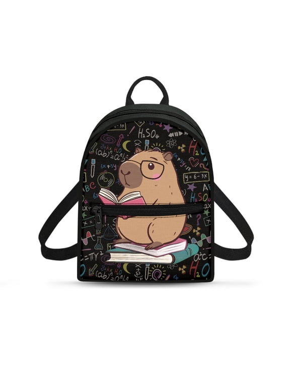 Capybara Science Pattern Small Backpack for Daily Dating, Adjustable Strap Lunch Bag for Women Polyester Top Handle Mini Backpack
