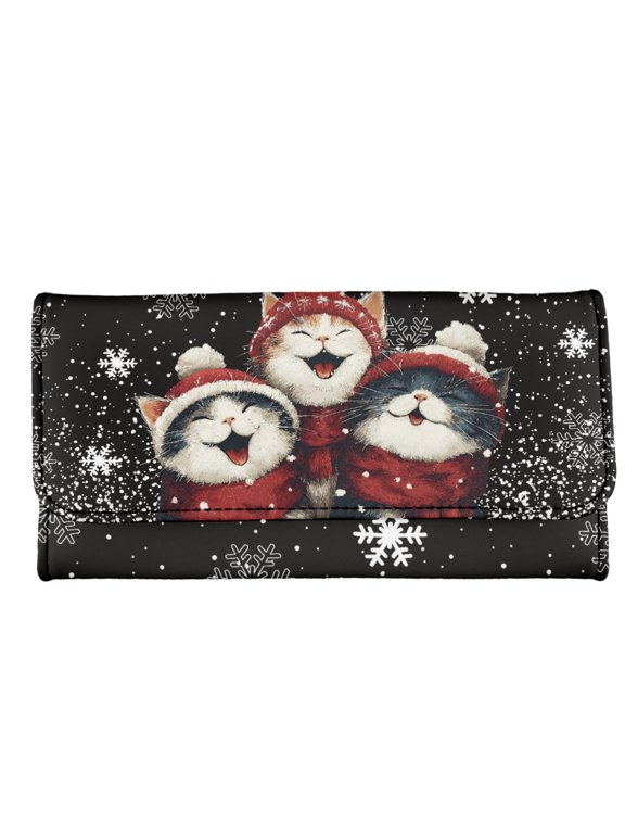 Cat Pattern Trifold Wallet, Leather Women's Trifold Wallet for Daily, with Pocket Large Capacity Long Wallet