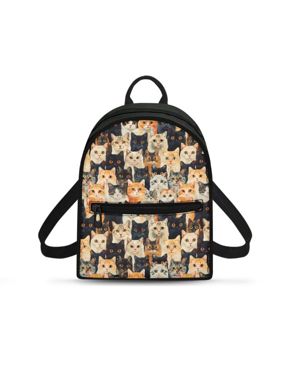 Cats Design Waterproof Handbag Adjustable Strap Mini Backpack for Travel Outdoor, Polyester Water-Resistant Small Backpack