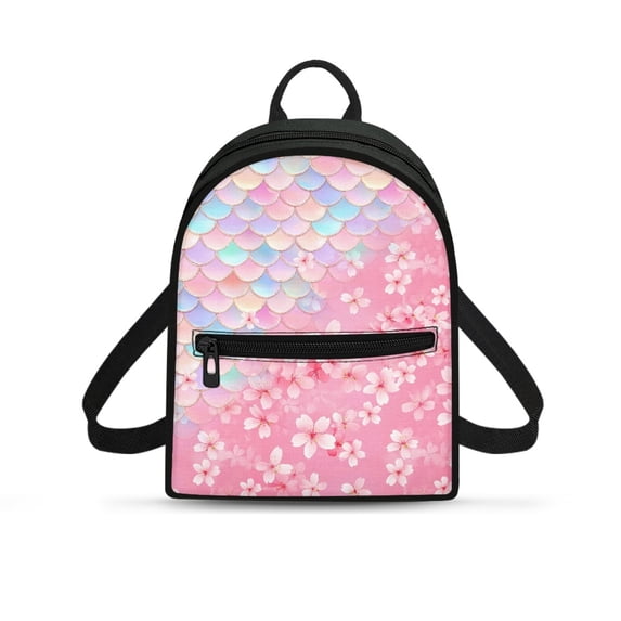 Eheartsgir Cherry Blossom Iridescent Mermaid Scale Mini Back Pack with Versatile Lightweight Small Backpack for Travel, Polyester Travel Shoulder Bags for Hiking