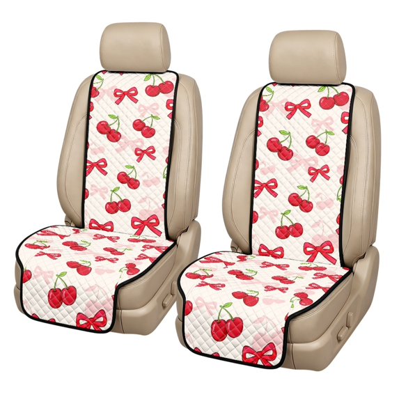 Eheartsgir Cherry Bow Car Front Seat Covers, 2 Pack Quilted Padded Polyester Seat Protector, Removable Machine Washable for SUV and Truck Pet Use