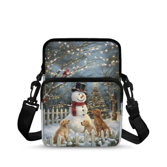 Eheartsgir Christmas Crossbody Bag Featuring Snowman Dogs, Polyester Cellphone Purse with Two Zippers for Women for Work and Travel