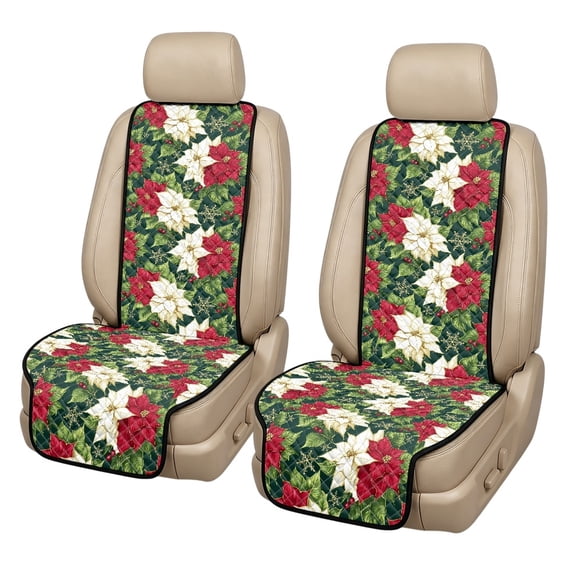 Eheartsgir Christmas Poinsettia Quilted Front Seat Cover, Airbag Compatible Quilted Padded Fabric Car Front Seat Covers 2 Piece Non-Slip Car Seat Covers for Truck