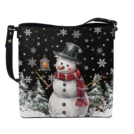 Eheartsgir Christmas Snowman PU Fabric Bucket Crossbody Bag, Shoulder Bag with Adjustable Strap Shoulder Handbag Crossbody for Outdoor Activities Everyday Use
