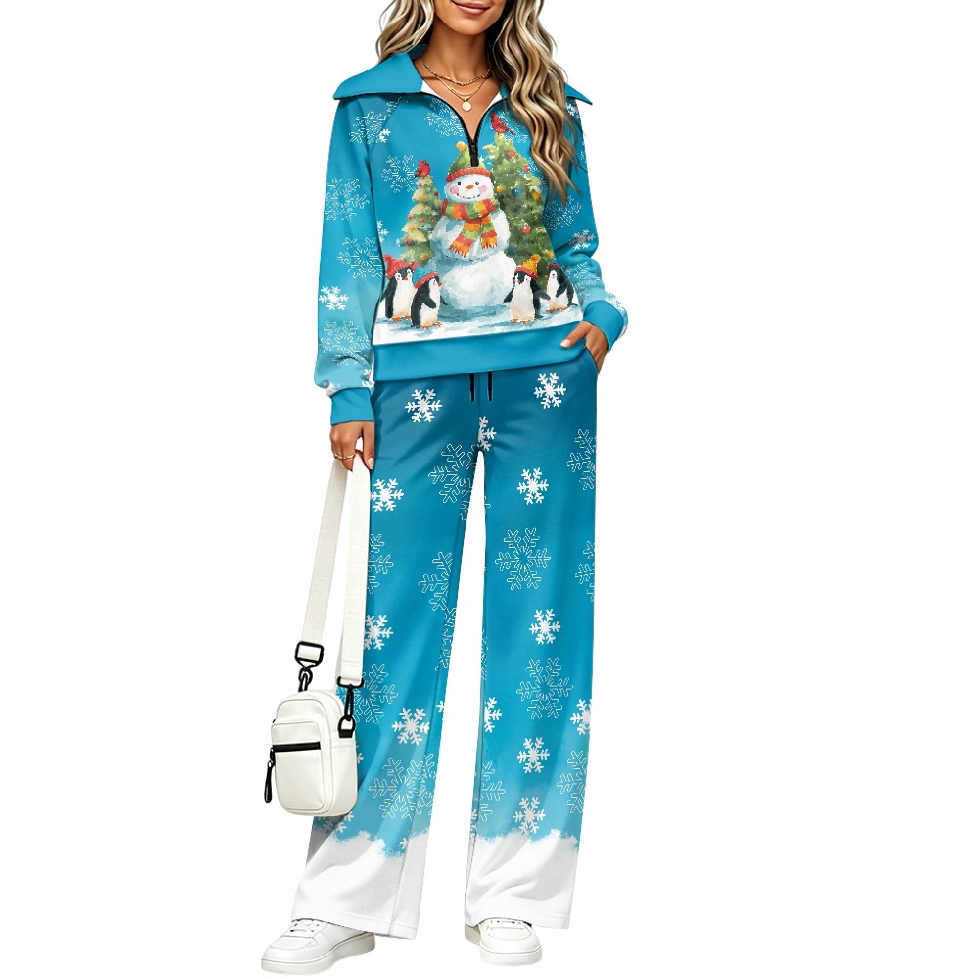 Eheartsgir Christmas Snowman Pattern Airport Travel Outfit, Half Zip ...