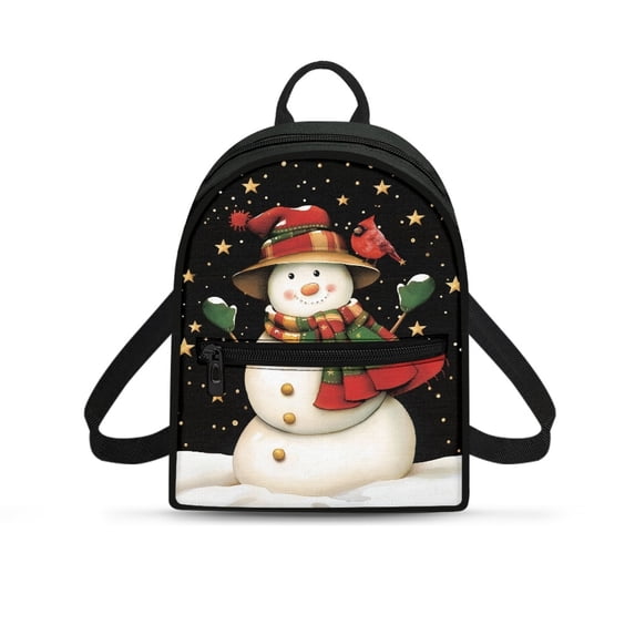 Eheartsgir Christmas Snowman Print Travel Daypack Lightweight Mini Backpack for Shopping Work, Polyester Front Pocket Mini Daypack