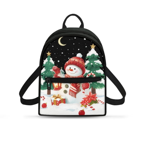 Eheartsgir Christmas Snowman Small Backpack, Adjustable Polyester Mini Backpack for Travel Shopping, Zipper Closure Travel Backpack Purse