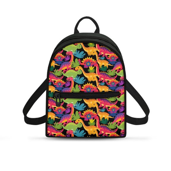 Eheartsgir Colorful Dinosaur Print Mini Backpack for Shopping Work, Front Pocket Travel Shoulder Bag Polyester Versatile Small Back Pack