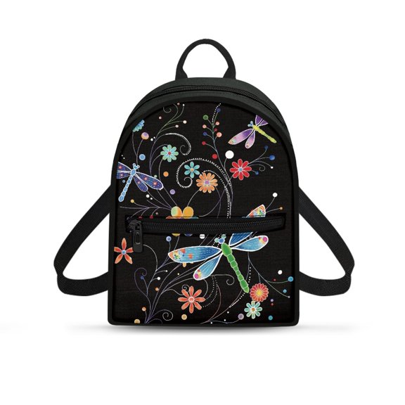 Eheartsgir Colorful Dragonfly & Floral Print Mini Backpack for Everyday Carry Work, Waterproof Outdoor Backpack Purse Polyester Adjustable Strap Fashion Back Pack