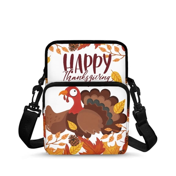 Eheartsgir Crossbody Bag with Thanksgiving Turkey Pattern, Portable Shoulder Satchel Bag with Front Pocket for Women, Shopping and Travel