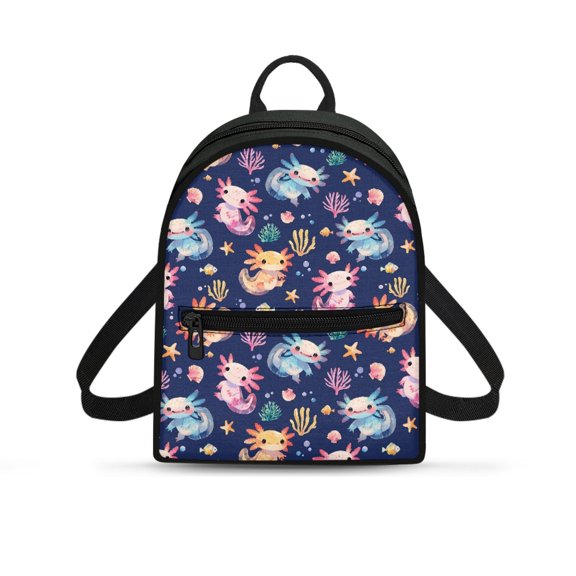 Eheartsgir Cute Axolotl Ocean Pattern Travel Backpack Practical Mini Backpack for Hangouts Outing, Polyester Lightweight Small Backpack