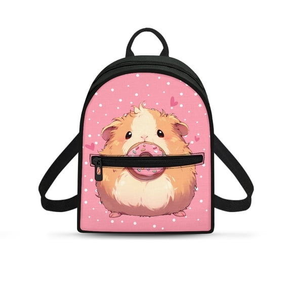 Eheartsgir Cute Hamster Donut Print Small Backpack for Travel Walking, Zipper Travel Daypack Polyester Lightweight Casual Back Pack