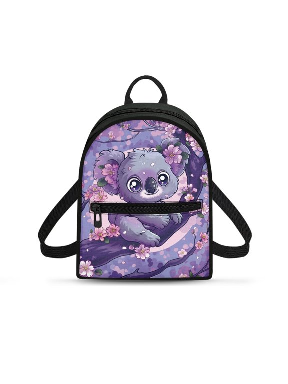 Cute Koala Flower Pattern Cell Phone Backpack with Zipper Closure Lightweight Mini Backpack for Outing, Polyester Lightweight Daypack Backpack for Travel