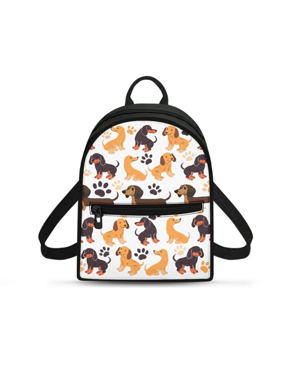 Dachshund Dog Paw Print Lightweight Travel Backpack Practical Mini Bags for Hiking Work, Polyester Waterproof Small Backpack