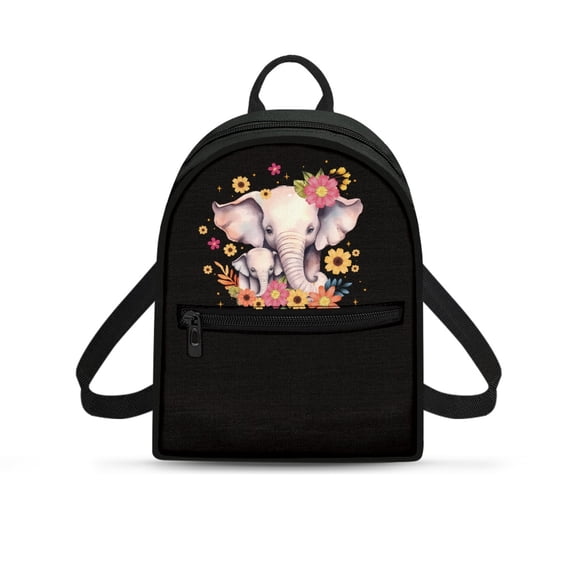Eheartsgir Elephant Floral Mini Backpack for Walk Daily, Lightweight Everyday Carry Small Backpack Polyester with Adjustable Shoulder Bag Mini Purse