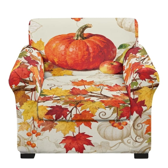 Eheartsgir Fall Pumpkin Maple 2 Piece Armchair Slipcovers Elastic Fit Thanksgiving Chair Covers with Arms Stretch Chair Slipcovers Furniture Protector for Living Room