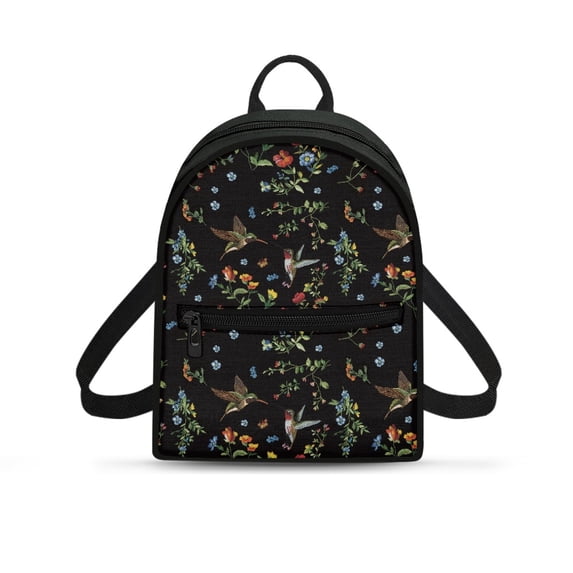 Eheartsgir Floral Hummingbird Print Waterproof Backpack Lightweight Small Backpack for Work Hiking, Polyester Zipper Closure Small Shoulder Bag