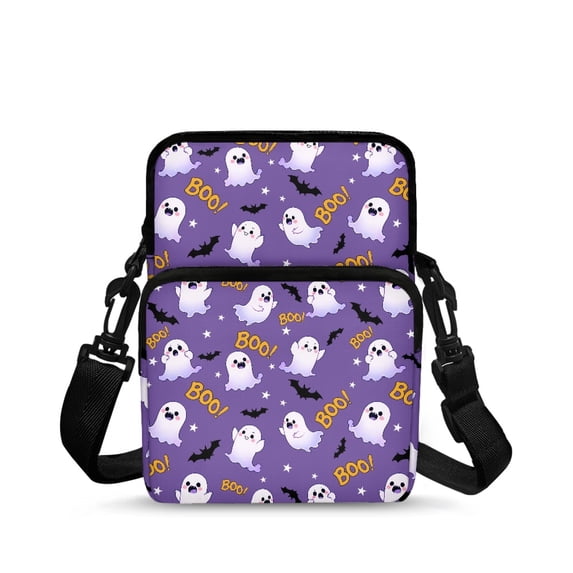 Eheartsgir Ghost Bat Design Lightweight Crossbody Bag, Polyester Crossbody Purse Back Zipper Pocket Phone Purse Bags for Shop Hiking