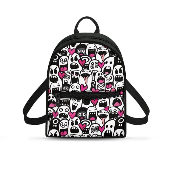 Eheartsgir Ghost Heart Design Ladies Backpack Purse Smooth Zipper Mini Backpack for Gym Shopping, Polyester Adjustable Strap Small Backpack