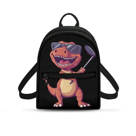 Eheartsgir Golf Dinosaur Small Backpack for Outing and Work, Zipper Closure Fashion Rucksack Polyester Front Pocket Mini Daypack for Women