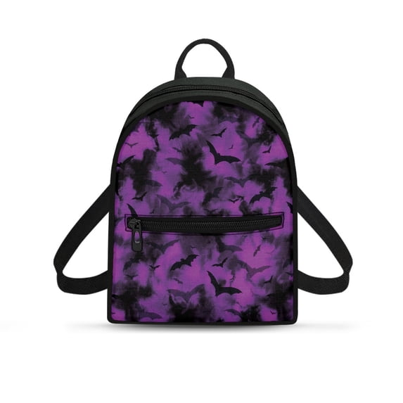 Eheartsgir Halloween Bat Pattern Small Hiking Backpack Lightweight Casual Daypack for Travel Shopping, Polyester Zipper Closure Cell Phone Backpack