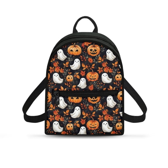 Eheartsgir Halloween Ghost Pumpkin Pattern Lightweight Mini Backpack Purse, Adjustable Strap Small Backpack for Women with Zipper Closure for Work Travel