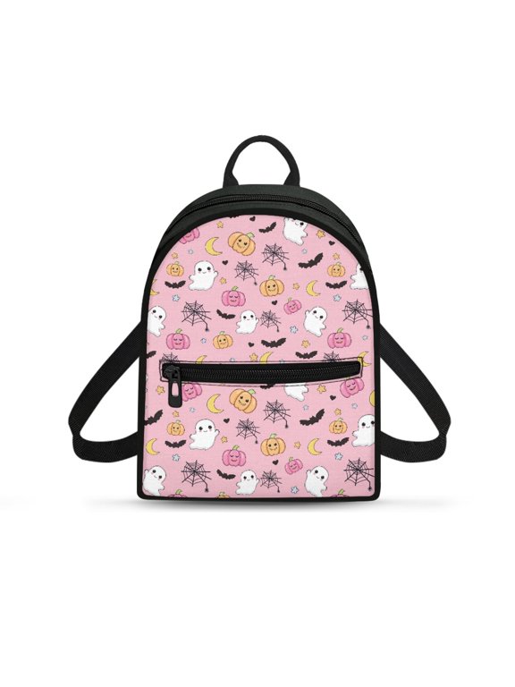 Halloween Ghost Pumpkin Print Adjustable Strap Small Backpack, Lightweight Small Travel Backpack with Lots of Pockets for Hiking Daily Use