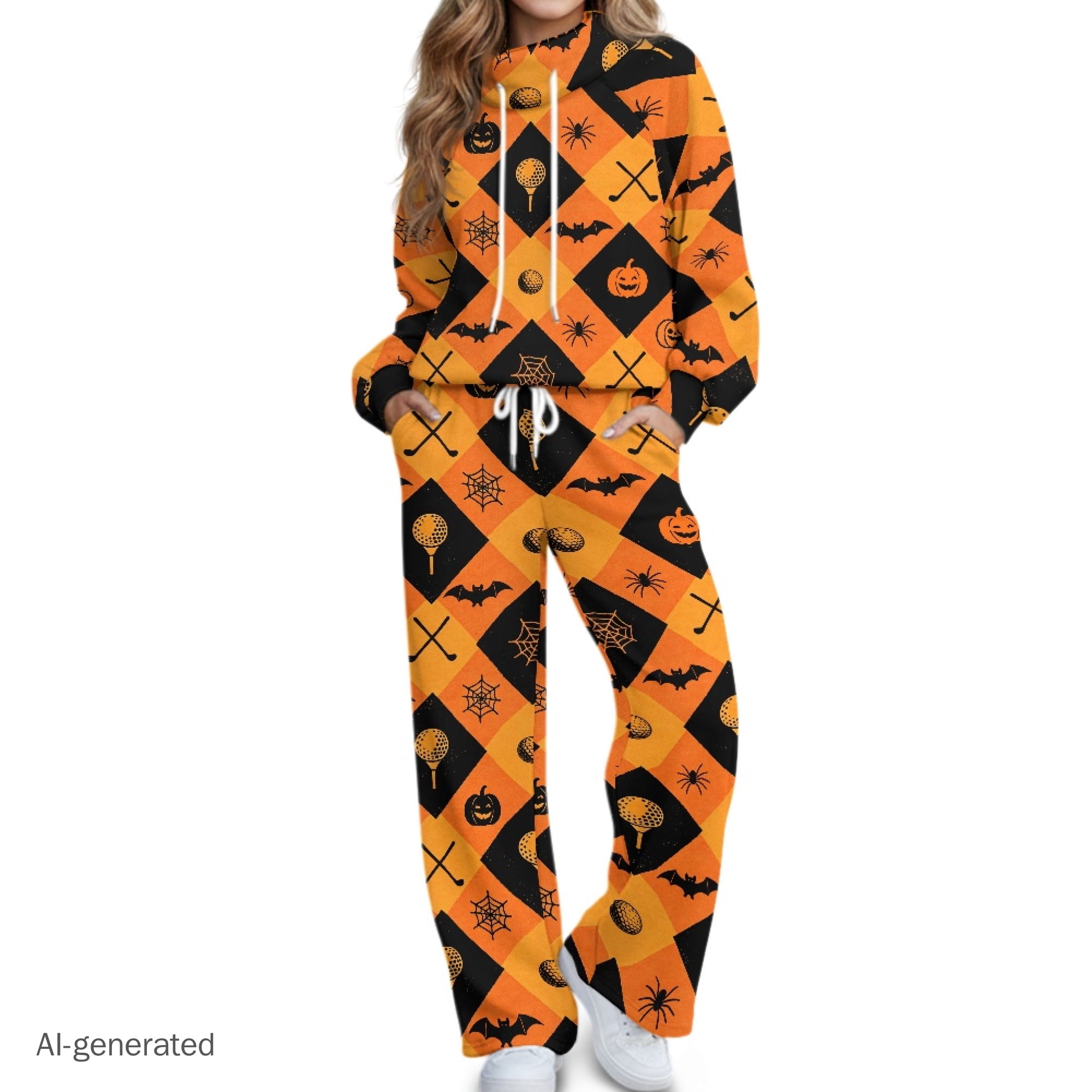 Eheartsgir Halloween Golf Checker Pattern Lounge Set Wide Leg Tracksuit ...