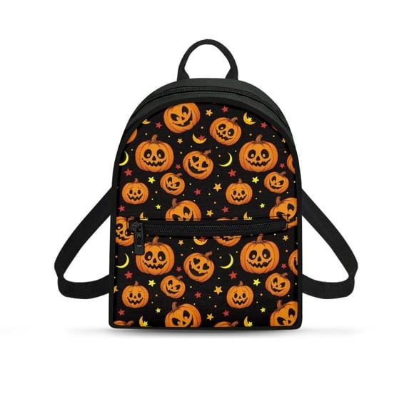 Eheartsgir Halloween Pumpkin Pattern Small Backpack for Work Shopping, Lightweight Travel Daypack Polyester Front Pocket Mini Backpack