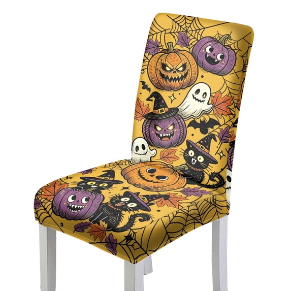 Eheartsgir Halloween Pumpkin Print Polyester Fabric Dining Chair Covers