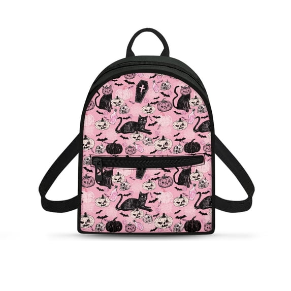 Eheartsgir Halloween Spooky Print Small Travel Handbag Adjustable Strap Mini Backpack for Dating Shopping, Polyester Lightweight Small Backpack