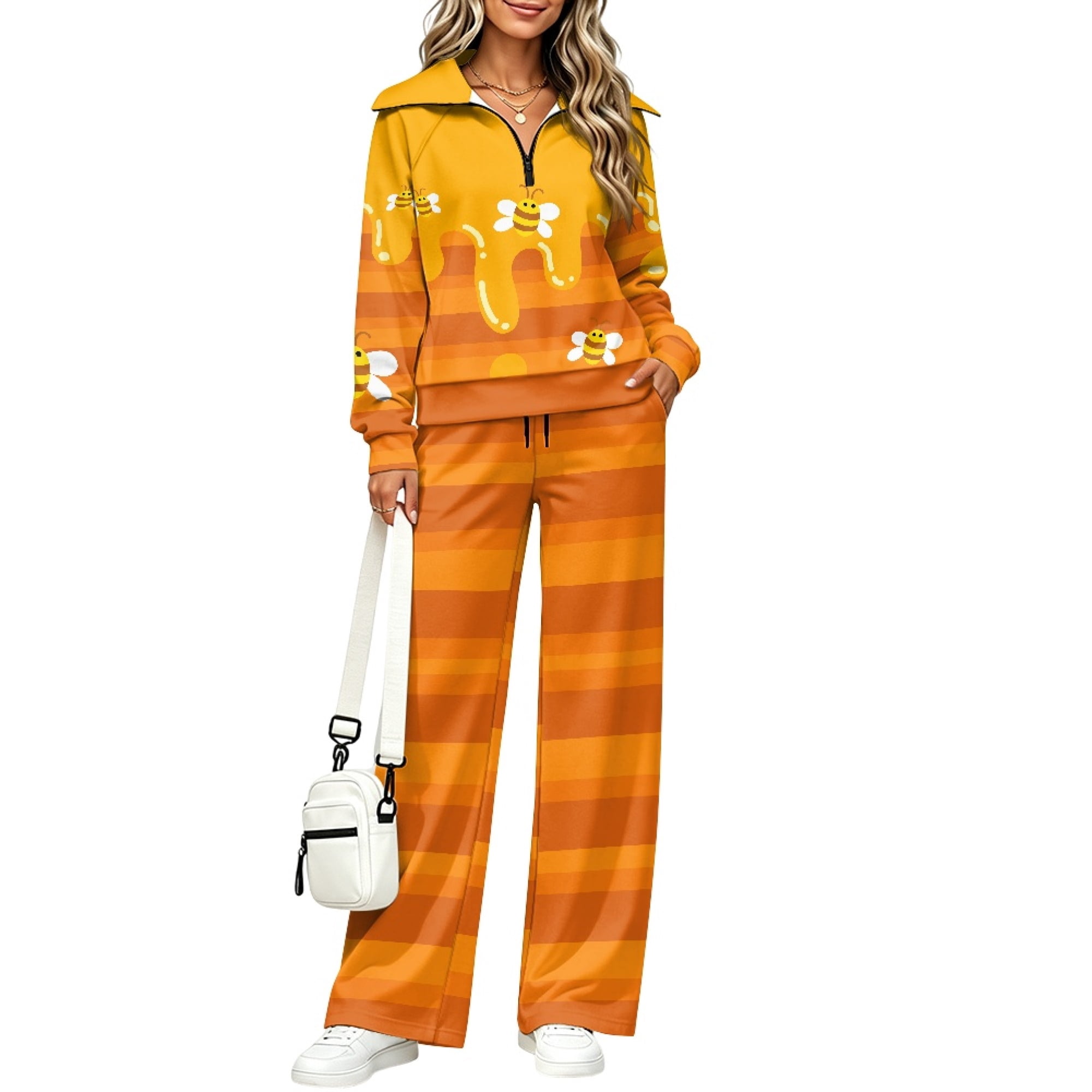 Eheartsgir Honey Bee Pattern Sweatsuits, Oversized Tracksuits with Side ...