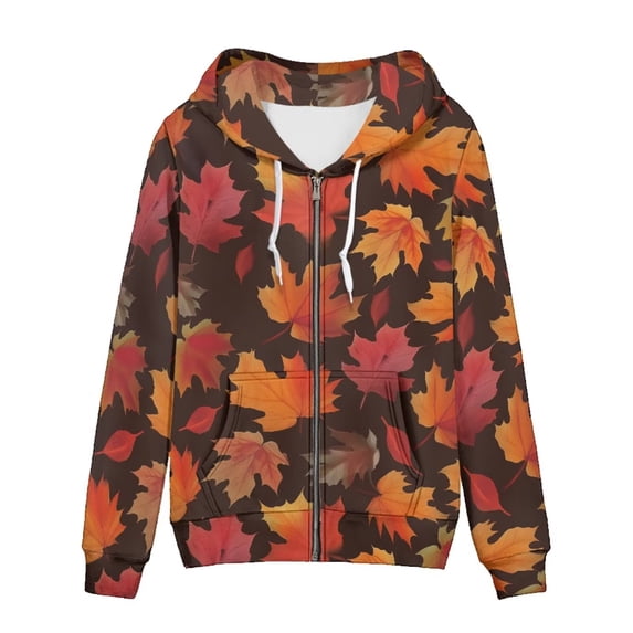 Eheartsgir Hoodie Vintage Maple Leaves Zip-up Sweatshirt Autumn Print Hooded Jacket Plus Size Hoodies & Sweatshirts Long Sleeve Shirts Trendy Tops Outfit for Womens