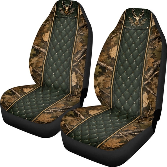 Eheartsgir Hunting Deer Leaf Camo Front Seat Covers for Cars Bucket Seat Covers Automotive Accessories Vehicle Interior Decoration