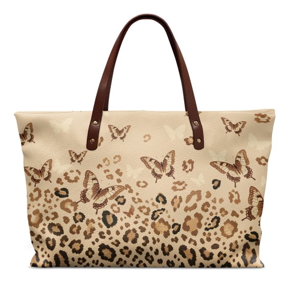 Eheartsgir Leopard Butterfly Print Waterproof Top Handle Tote Bag, Top Handle Bag with Large Capacity Lightweight Top Handle Satchel for Commute Daily Use