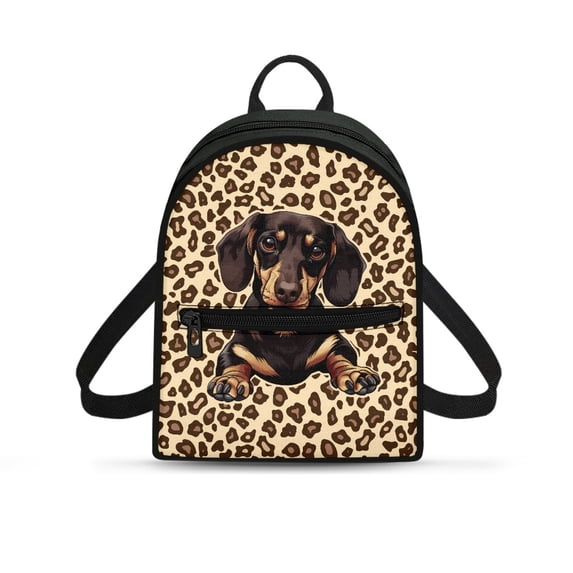 Eheartsgir Leopard Dachshund Print Everyday Carry Small Backpack Practical Small Backpack Purse for Hiking Travel, Polyester Zipper Closure Fashion Backpack Purse