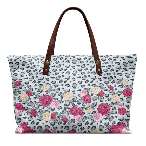 Eheartsgir Leopard Roses with Inner Pocket Tote Bag, Top Handle Tote Bag with Lightweight Large Capacity Top Handle Handbags for Shopping Travel