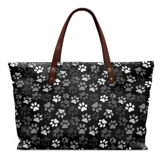 Eheartsgir Lightweight Top Handle Bag for Travel Shopping, White Paw Print Pattern Large Capacity Tote Handbag with Casual