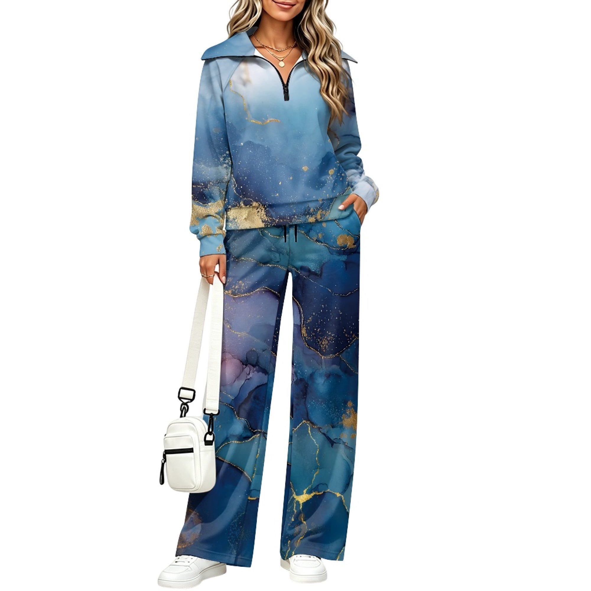 Eheartsgir Lounge Set Blue Gold Marble Pattern Lounge Sets for Women ...