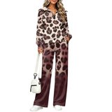 Eheartsgir Lounge Sets Gradient Leopard Sweatsuits Mock Neck Airport ...
