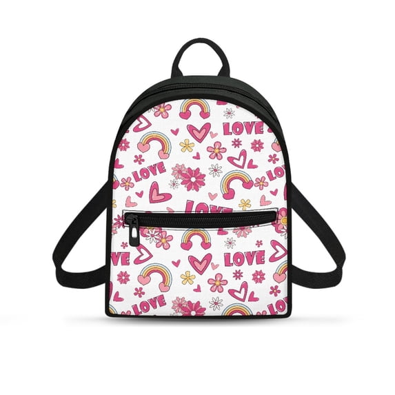 Eheartsgir Love Heart Rainbow Floral Small Backpack with Lightweight Polyester, Mini Waterproof Backpack for Travel and Daily Work, for Teenagers and Ladies