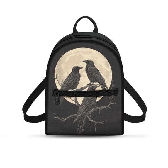 Eheartsgir Moon Crow Vintage Print Mini Backpack for Shopping Travel, Lightweight Travel Shoulder Bag Polyester Waterproof Small Backpack