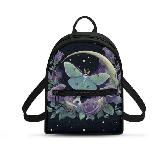 Eheartsgir Moon Moth Rose Print Travel Rucksack Lots of Pockets Small Backpack for Daily Outdoor Travel, Polyester Lightweight Mini Backpack
