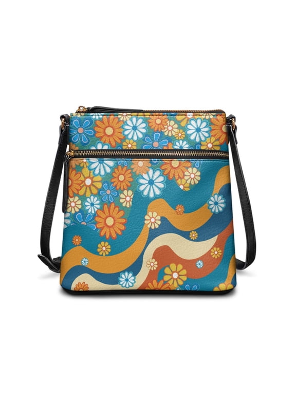 Multi-Floral Shoulder Bag, Stylish Crossbody Bag PU Leather Waterproof Satchel Bag for Weekend Activities Outdoor