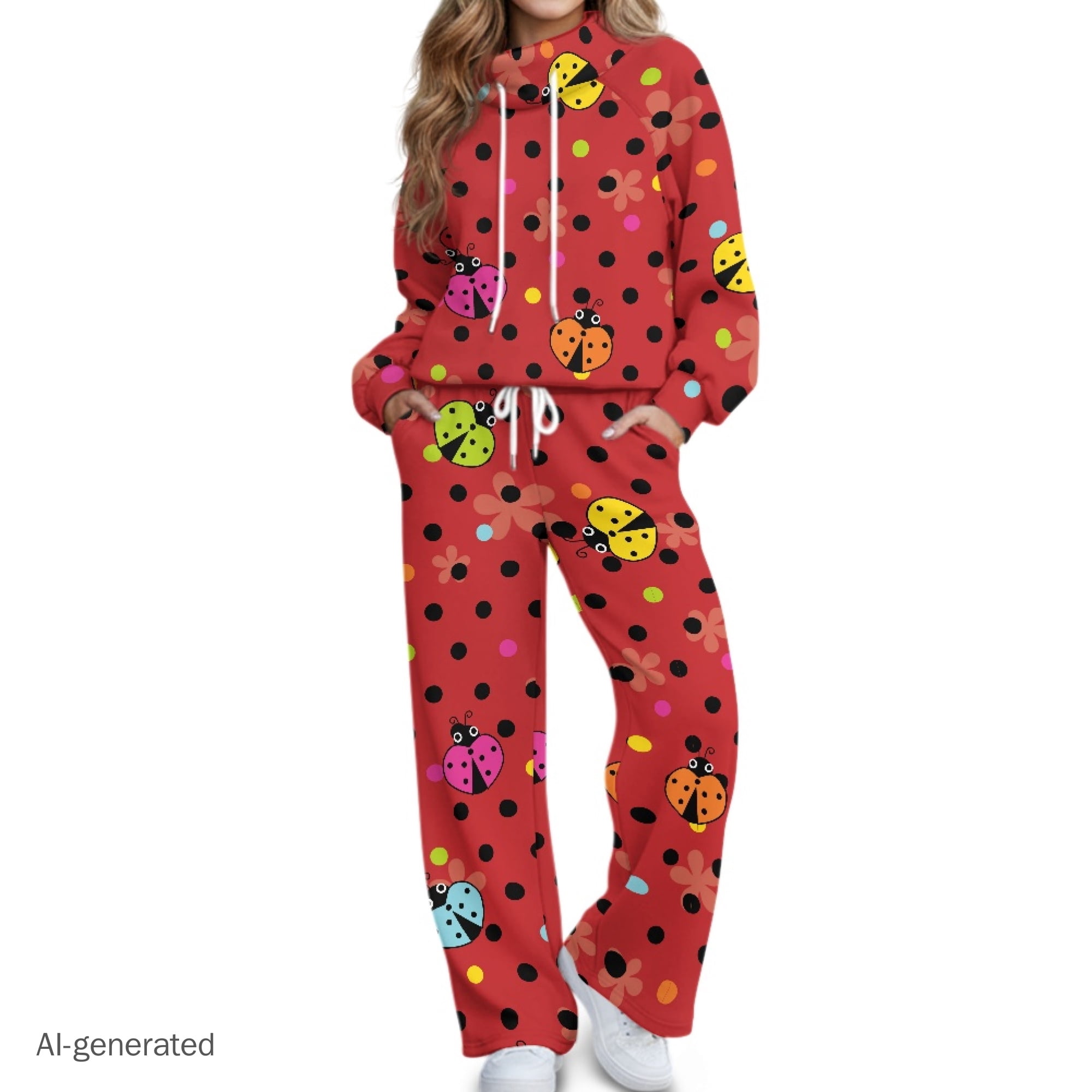 Eheartsgir Multicolor Ladybug Pattern Womens Casual Two Piece Sets Wide ...