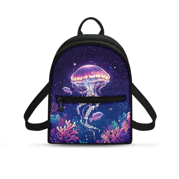 Eheartsgir Neon Jellyfish Ocean Pattern Mini Backpack for Trip Hiking, Adjustable Strap Mini Travel Backpacks Polyester Front Pocket Small Backpack
