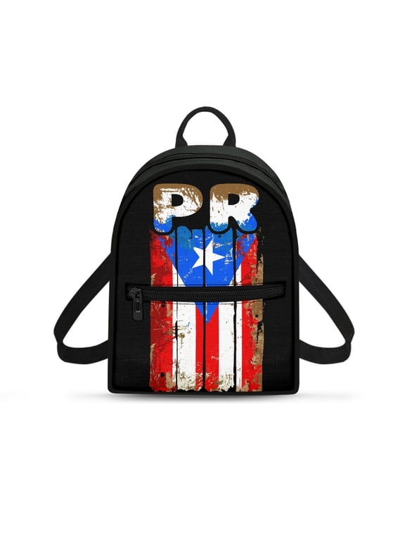 PR Puerto Rico Flag Small Backpack with Zipper Pocket, Polyester Adjustable Strap Mini Backpack for Travel and Work