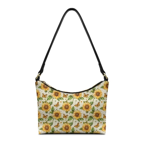 Eheartsgir PU Leather Underarm Sling Bag for Women, Sunflower Butterfly Print with Strap Shoulder Bags for Travel Work