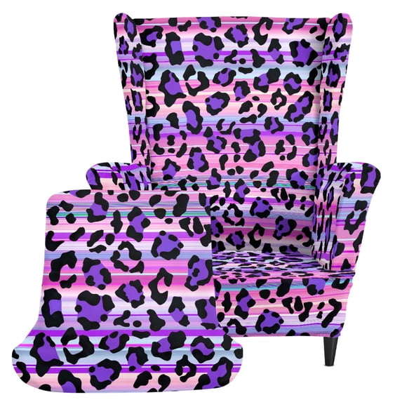 Eheartsgir Pink Leopard Print 2 Piece Wingback Chair Cover, Stretch Non-slip Single-Seat Wingback Armchair Covers Polyester Wingback Chair Slipcover for Living Room Bedroom
